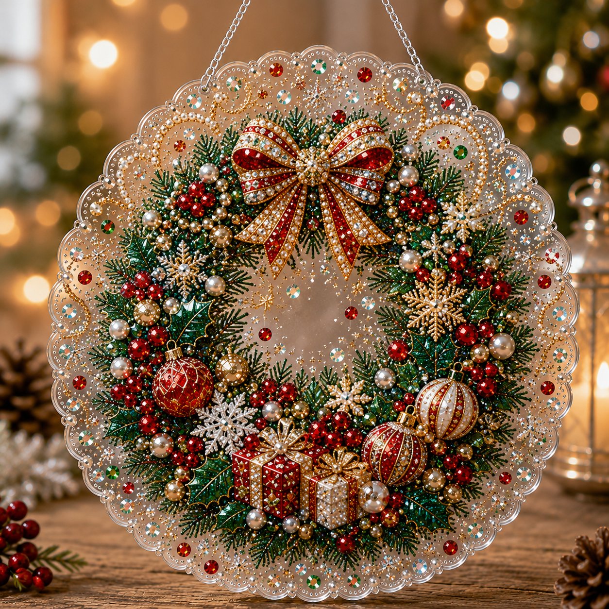 🎄CHRISTMAS EARLY BIRD SALE — 70% OFF – ✨ Christmas Pearl Diamond Art Hanging Ornament Kit | Luxury Flocked Canvas with Scratch-Resistant Non-Fading Pearl Beads DIY Handmade Holiday Hanging Decor 🎅💎