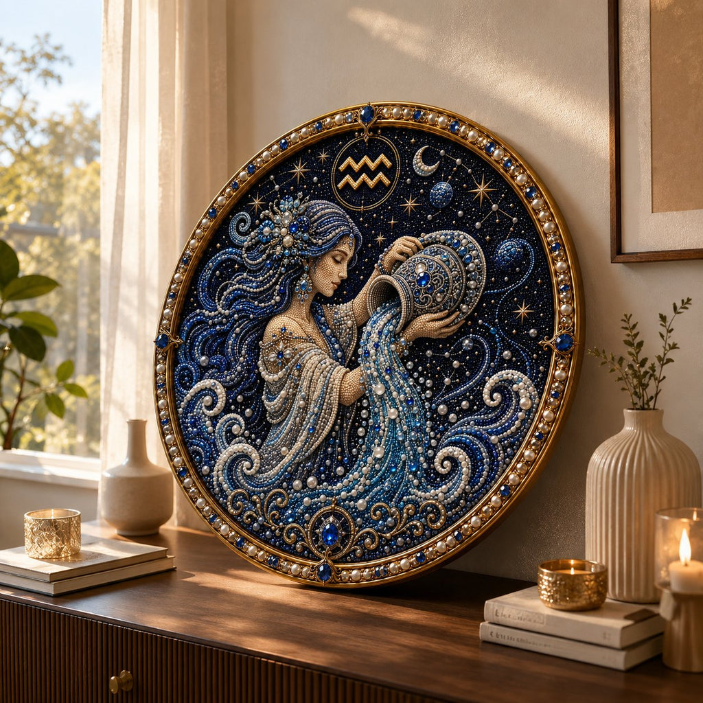 🔥 LAST DAY 70% OFF – ✨ Premium 3D Pearl 12 Zodiac Signs Art Kit | Luxury Flocked Canvas with Scratch-Resistant Non-Fading Pearl Beads DIY Handmade Astrology Decor ♈🌙💎