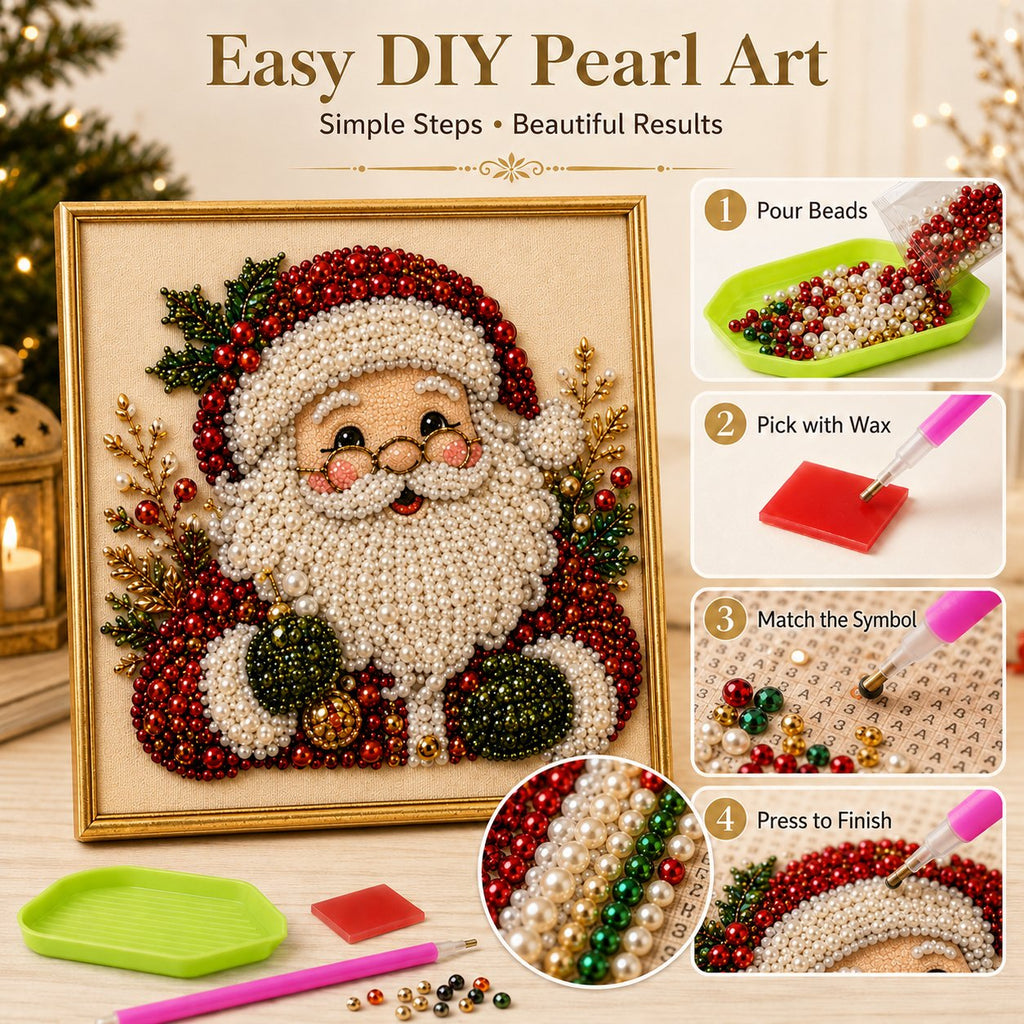 🎄CHRISTMAS EARLY BIRD SALE — 70% OFF – Premium 3D Pearl Christmas Diamond Painting Art Kit | Luxury Flocked Canvas with Scratch-Resistant Non-Fading Pearl Beads DIY Holiday Decor 🎅⛄️❄️