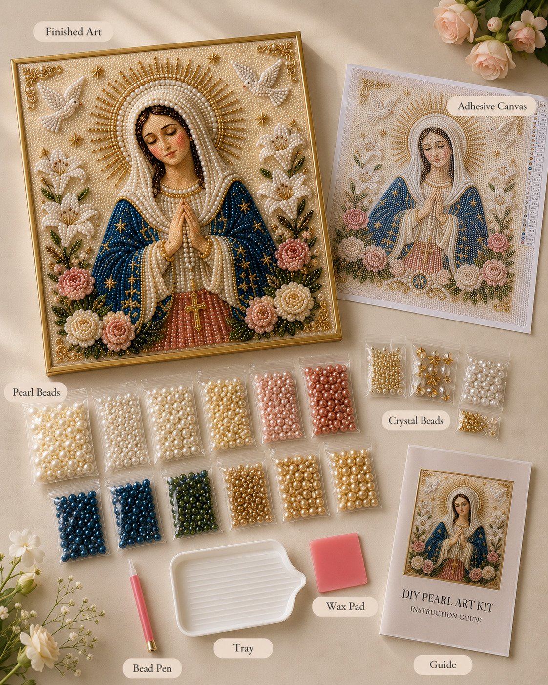 🔥Last Day Promo: 70% OFF-🙏 Divine Pearl Bead Virgin Mary Icon – A Peaceful DIY Faith Art Gift ✨