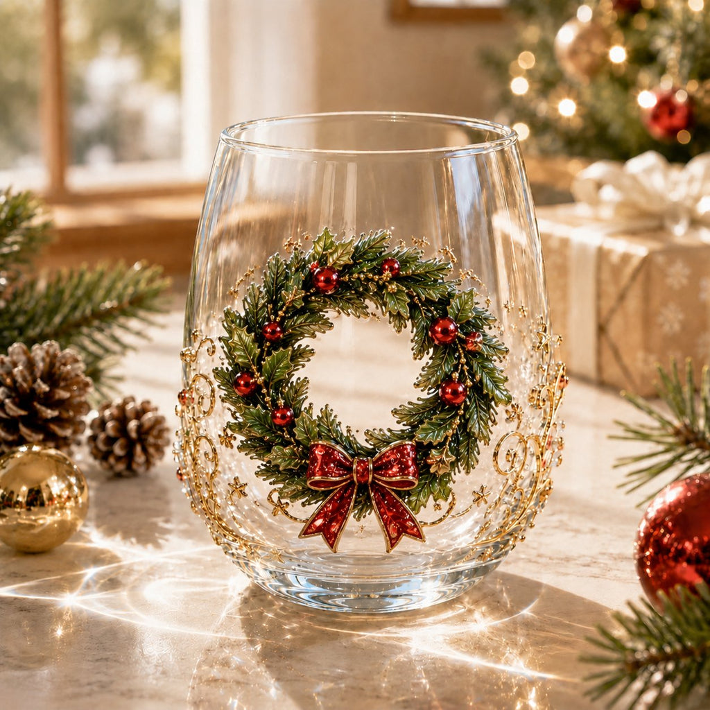 LSAT DAY 70% OFF🎅🎄 3D Christmas Glass Art Cup | Luxury Raised Holiday Glassware for Drinks, Decor & Christmas Gifts 🎁