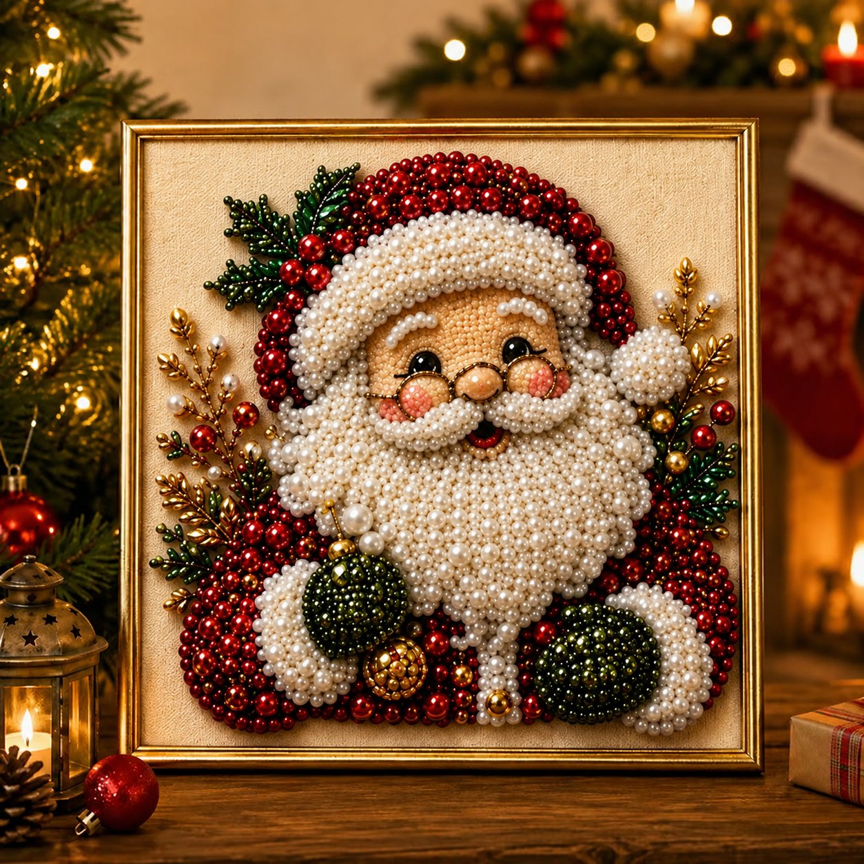 🎄CHRISTMAS EARLY BIRD SALE — 70% OFF – Premium 3D Pearl Christmas Diamond Painting Art Kit | Luxury Flocked Canvas with Scratch-Resistant Non-Fading Pearl Beads DIY Holiday Decor 🎅⛄️❄️
