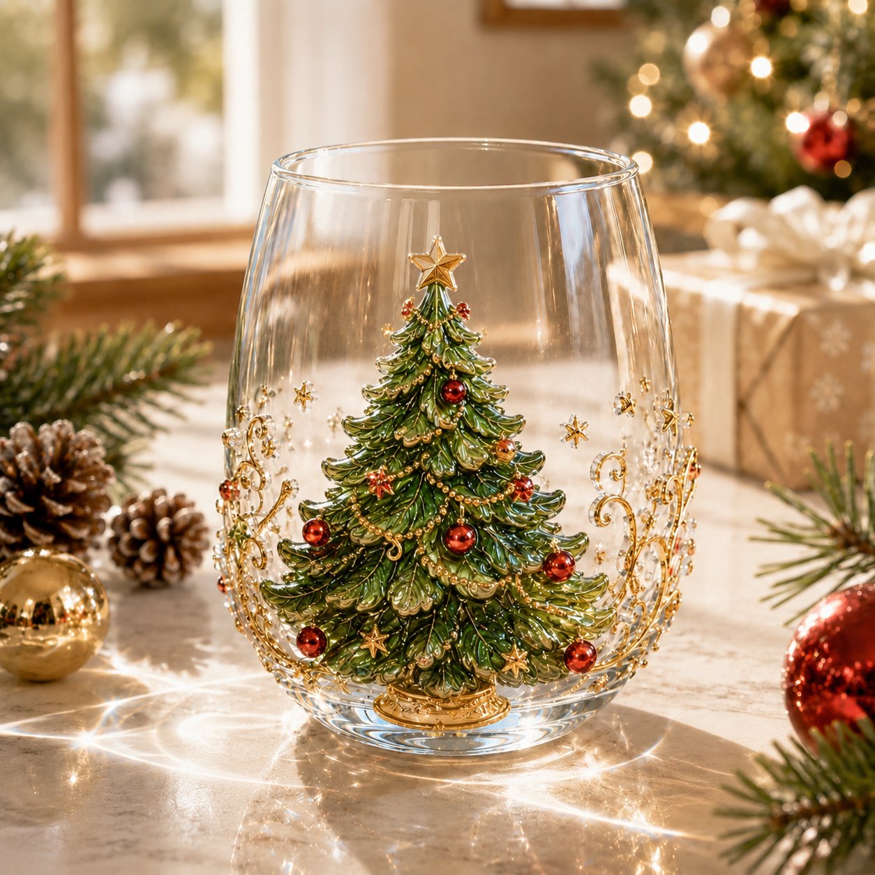 LSAT DAY 70% OFF🎅🎄 3D Christmas Glass Art Cup | Luxury Raised Holiday Glassware for Drinks, Decor & Christmas Gifts 🎁