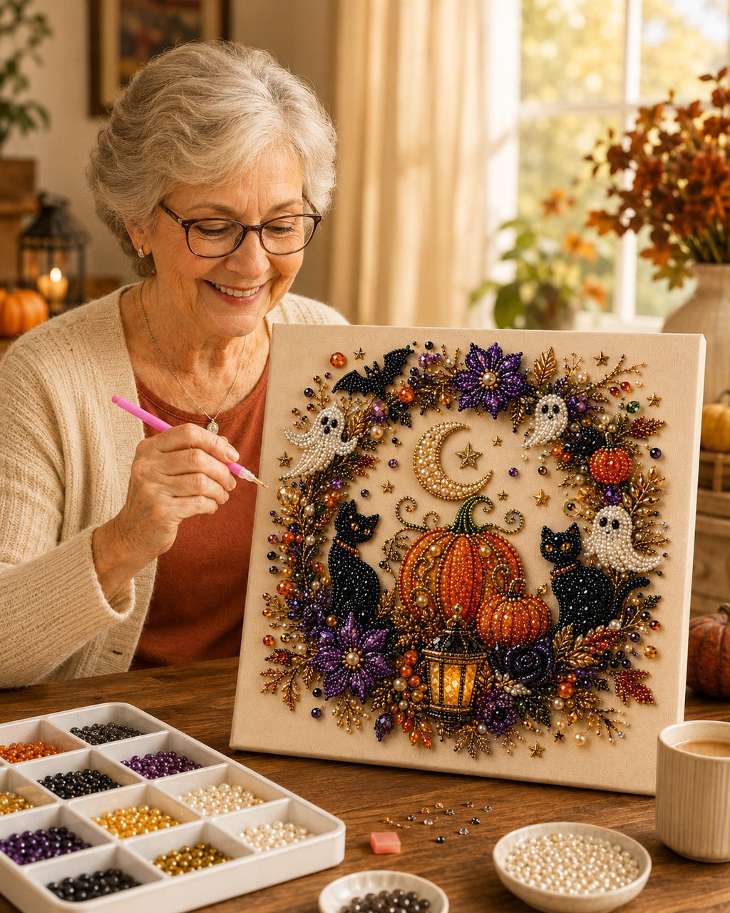 🔥 Last Day 70% OFF – 👻✨ Halloween Pearl Art DIY Kit – Turn Tiny Pearls into Spooky-Cute Magic
