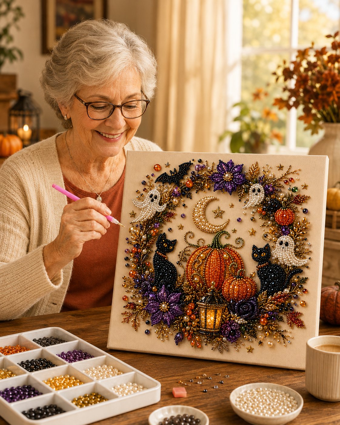🔥 Last Day 70% OFF – 👻✨ Halloween Pearl Art DIY Kit – Turn Tiny Pearls into Spooky-Cute Magic