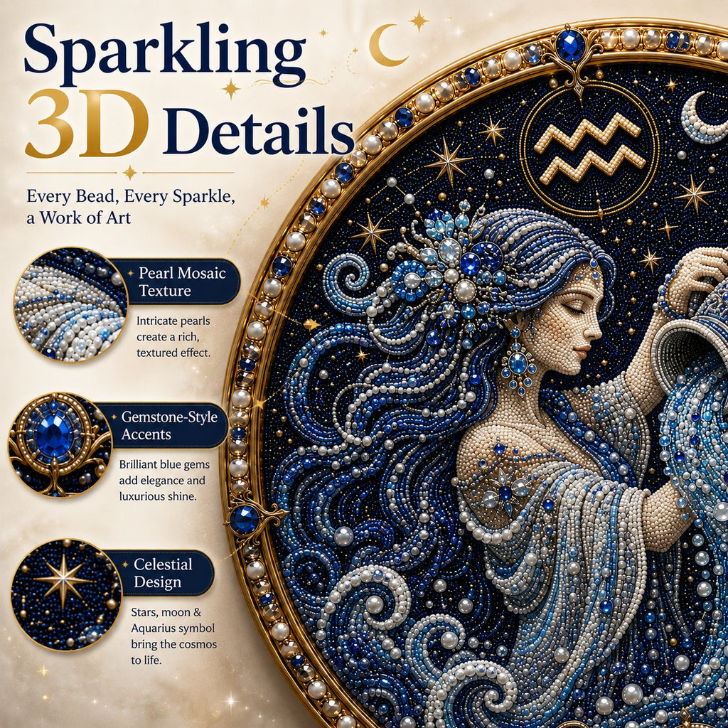 🔥 LAST DAY 70% OFF – ✨ Premium 3D Pearl 12 Zodiac Signs Art Kit | Luxury Flocked Canvas with Scratch-Resistant Non-Fading Pearl Beads DIY Handmade Astrology Decor ♈🌙💎
