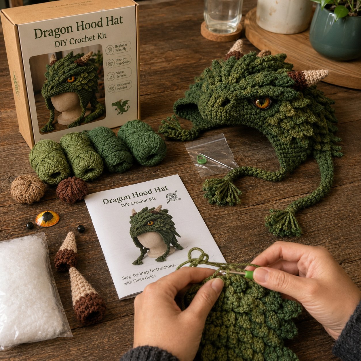 LSAT DAY 70% OFF🐉✨ Fantasy Hood Hat DIY Crochet Kit | Premium Soft Yarn Materials with Step-by-Step Guide DIY Handmade Wearable Character Hood 🧶🎭✨
