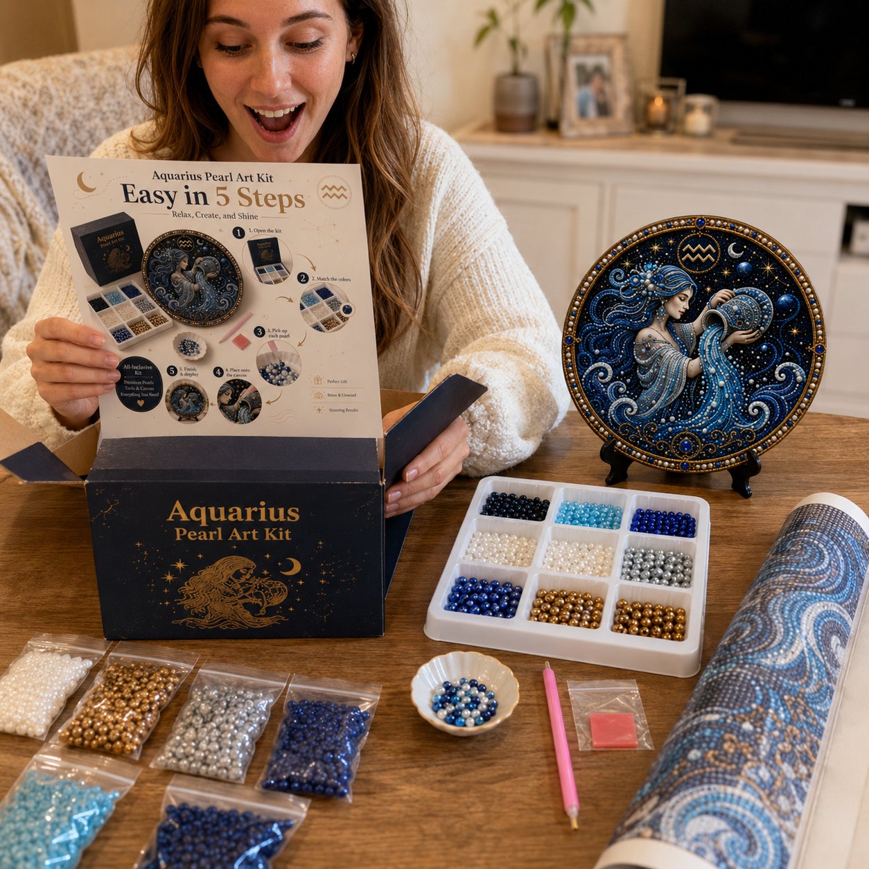 🔥 LAST DAY 70% OFF – ✨ Premium 3D Pearl 12 Zodiac Signs Art Kit | Luxury Flocked Canvas with Scratch-Resistant Non-Fading Pearl Beads DIY Handmade Astrology Decor ♈🌙💎