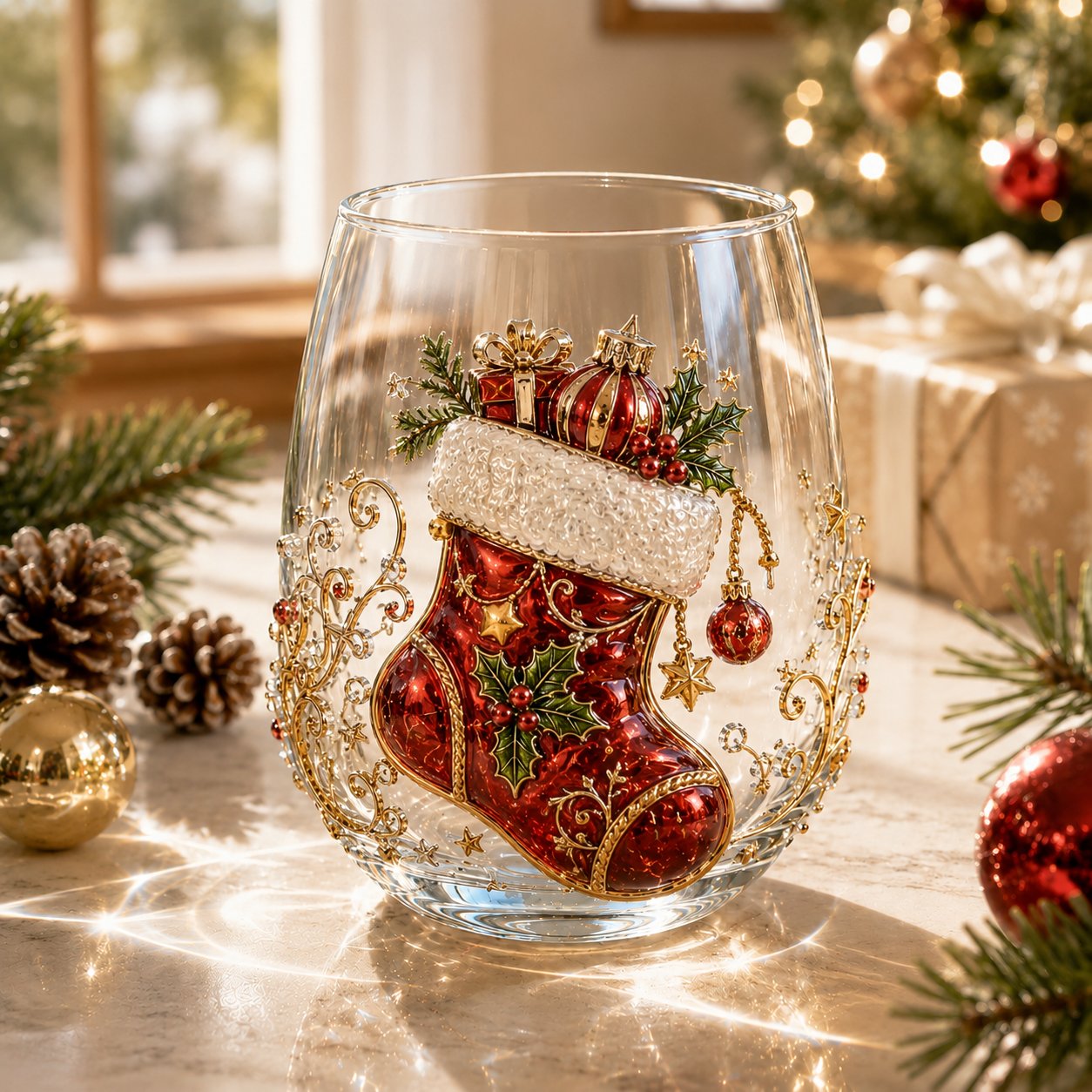 LSAT DAY 70% OFF🎅🎄 3D Christmas Glass Art Cup | Luxury Raised Holiday Glassware for Drinks, Decor & Christmas Gifts 🎁