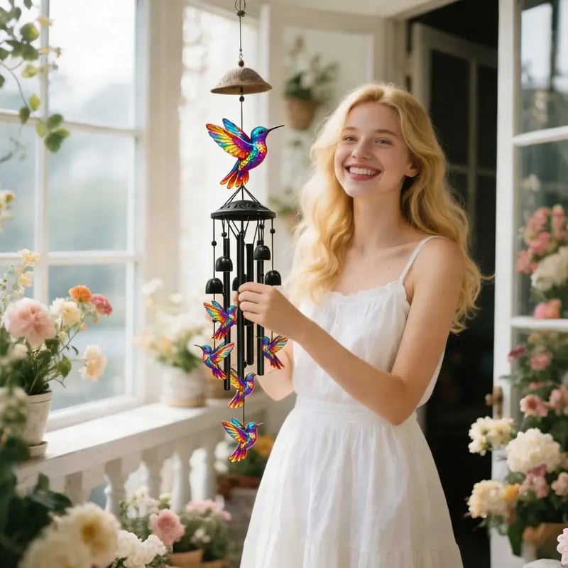 🔥Juneteenth 50% OFF-🐦Vintage Colorful Hummingbird Wind Chime with Metal Tubes and Bells