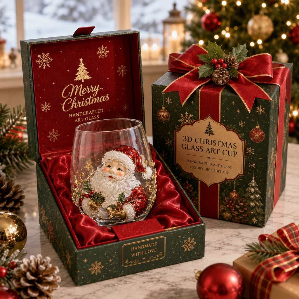 LSAT DAY 70% OFF🎅🎄 3D Christmas Glass Art Cup | Luxury Raised Holiday Glassware for Drinks, Decor & Christmas Gifts 🎁