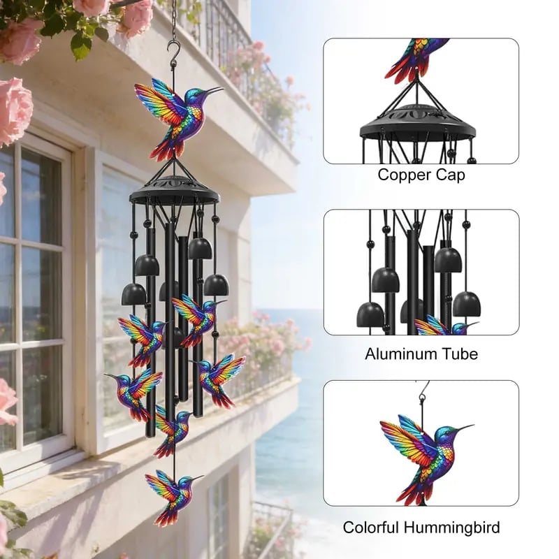 🔥Juneteenth 50% OFF-🐦Vintage Colorful Hummingbird Wind Chime with Metal Tubes and Bells