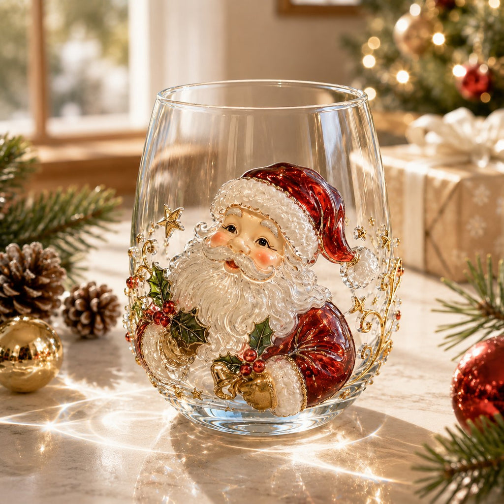 LSAT DAY 70% OFF🎅🎄 3D Christmas Glass Art Cup | Luxury Raised Holiday Glassware for Drinks, Decor & Christmas Gifts 🎁
