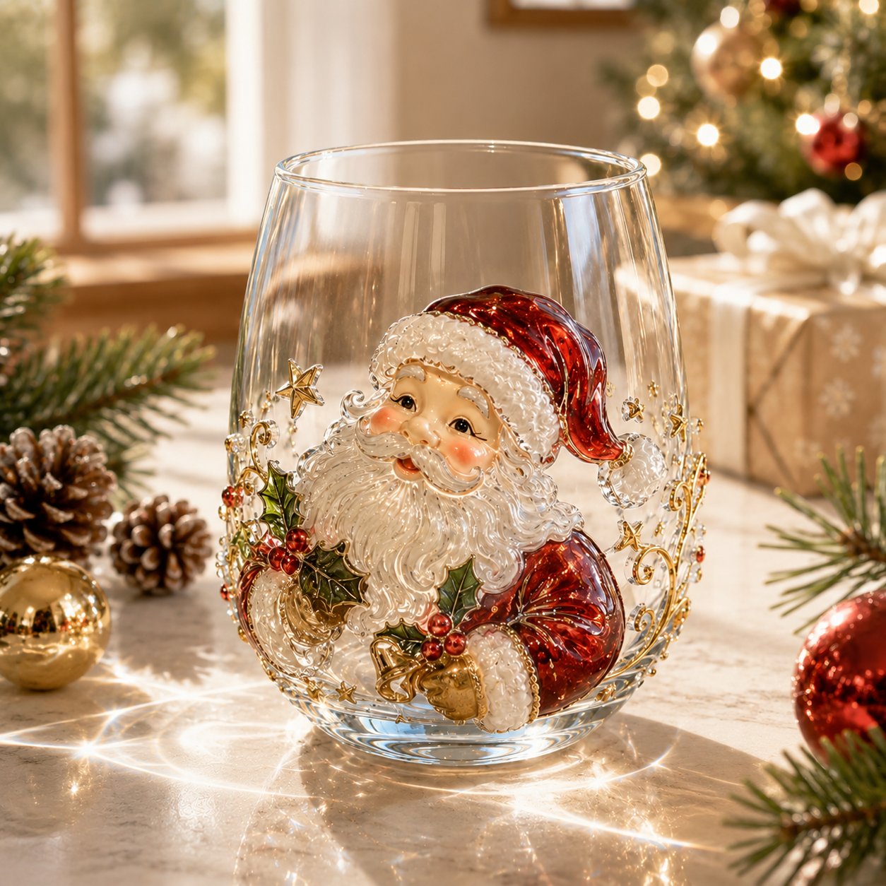 LSAT DAY 70% OFF🎅🎄 3D Christmas Glass Art Cup | Luxury Raised Holiday Glassware for Drinks, Decor & Christmas Gifts 🎁