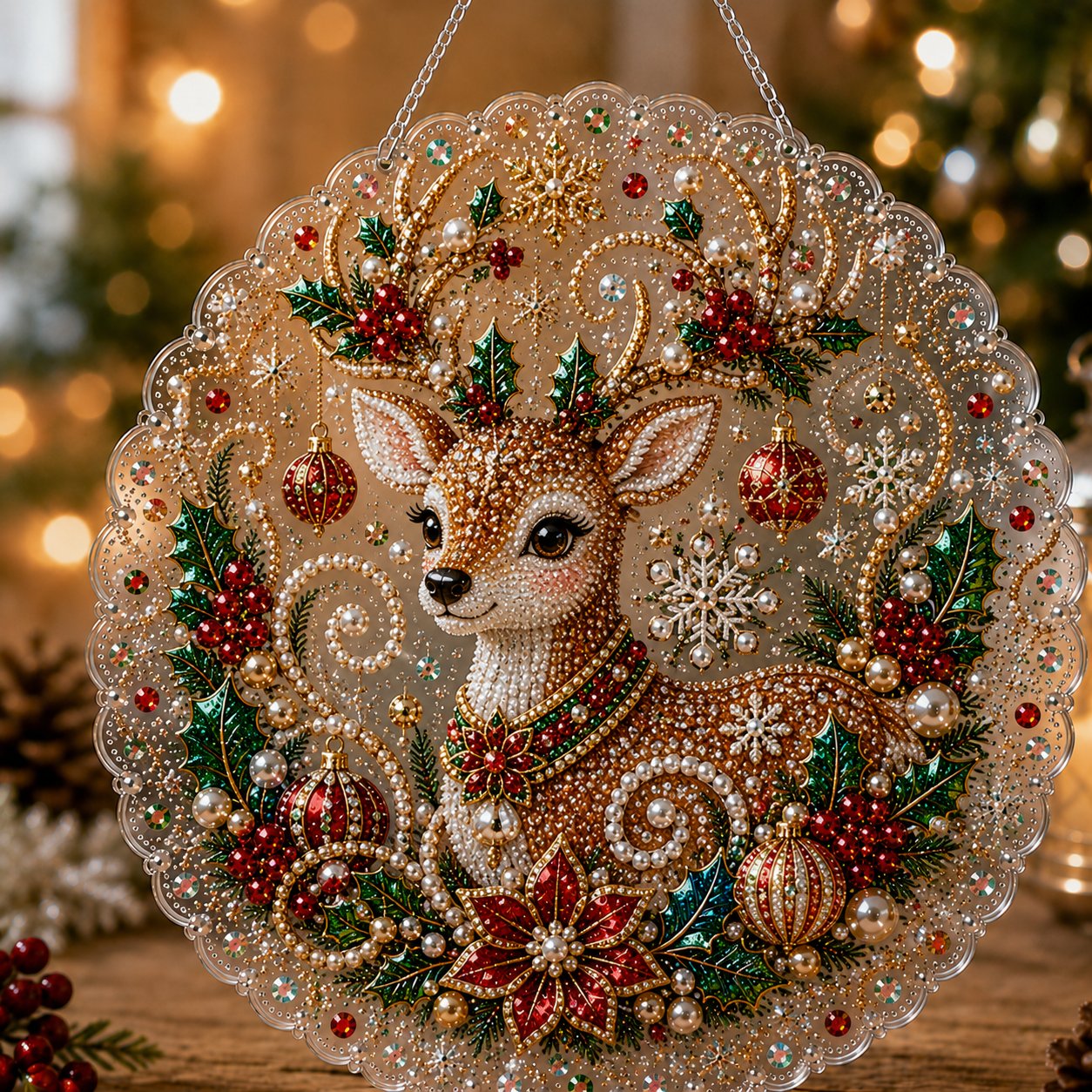 🎄CHRISTMAS EARLY BIRD SALE — 70% OFF – ✨ Christmas Pearl Diamond Art Hanging Ornament Kit | Luxury Flocked Canvas with Scratch-Resistant Non-Fading Pearl Beads DIY Handmade Holiday Hanging Decor 🎅💎