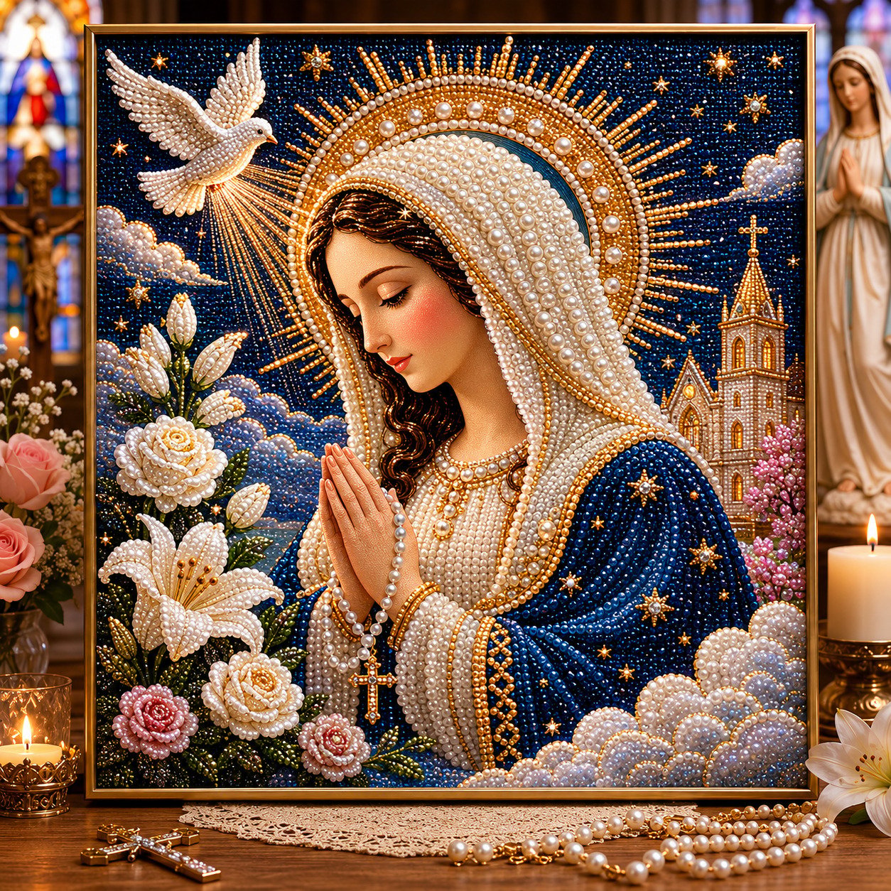 🔥Last Day Promo: 70% OFF-🙏 Divine Pearl Bead Virgin Mary Icon – A Peaceful DIY Faith Art Gift ✨