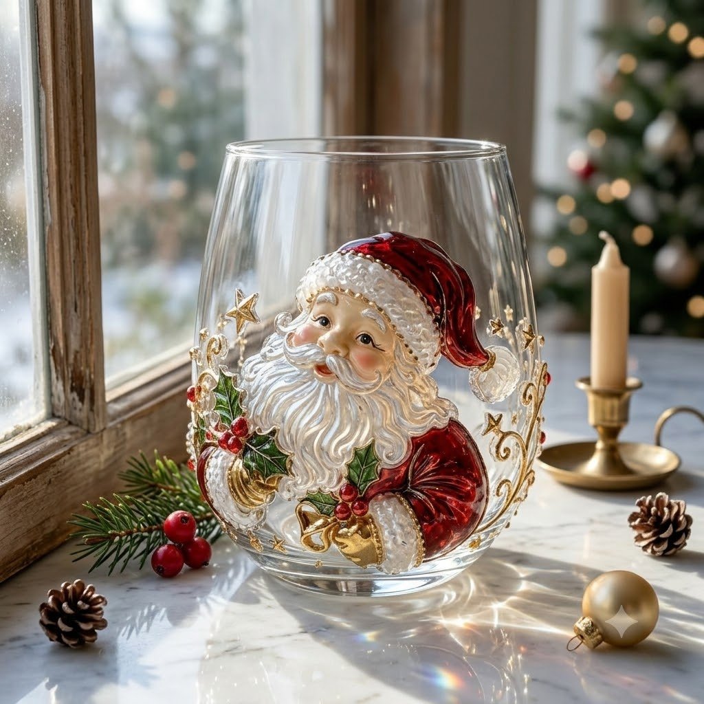 LSAT DAY 70% OFF🎅🎄 3D Christmas Glass Art Cup | Luxury Raised Holiday Glassware for Drinks, Decor & Christmas Gifts 🎁