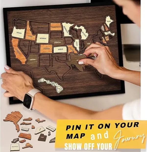 🔥Limited Time 70% off – USA Wooden Travel Map Puzzle for Adventure Lovers
