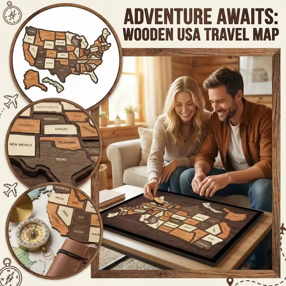 🔥Limited Time 70% off – USA Wooden Travel Map Puzzle for Adventure Lovers