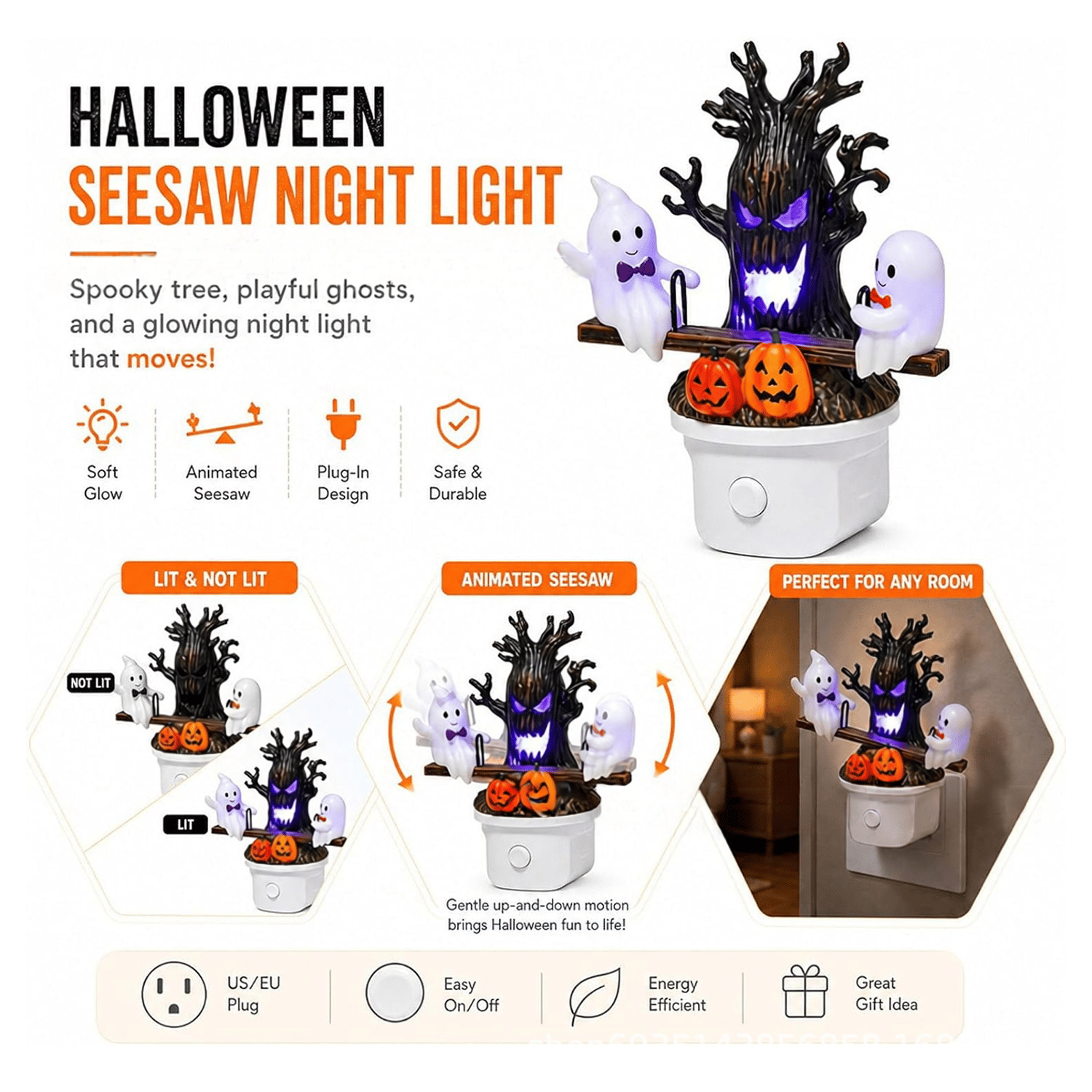 🔥Last Day Promo: 70% OFF🎃👻Animated Seesaw Ghost Plug In LED Night Light