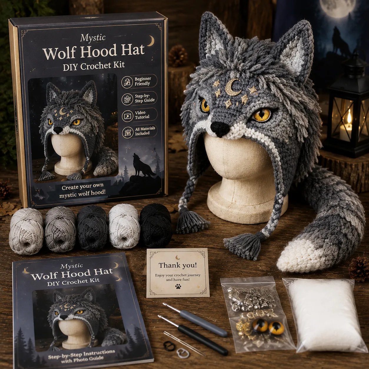 LSAT DAY 70% OFF🐉✨ Fantasy Hood Hat DIY Crochet Kit | Premium Soft Yarn Materials with Step-by-Step Guide DIY Handmade Wearable Character Hood 🧶🎭✨