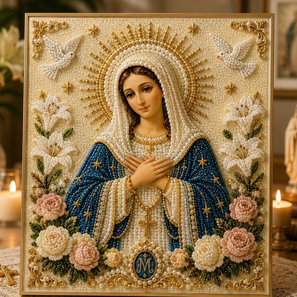 🔥Last Day Promo: 70% OFF-🙏 Divine Pearl Bead Virgin Mary Icon – A Peaceful DIY Faith Art Gift ✨