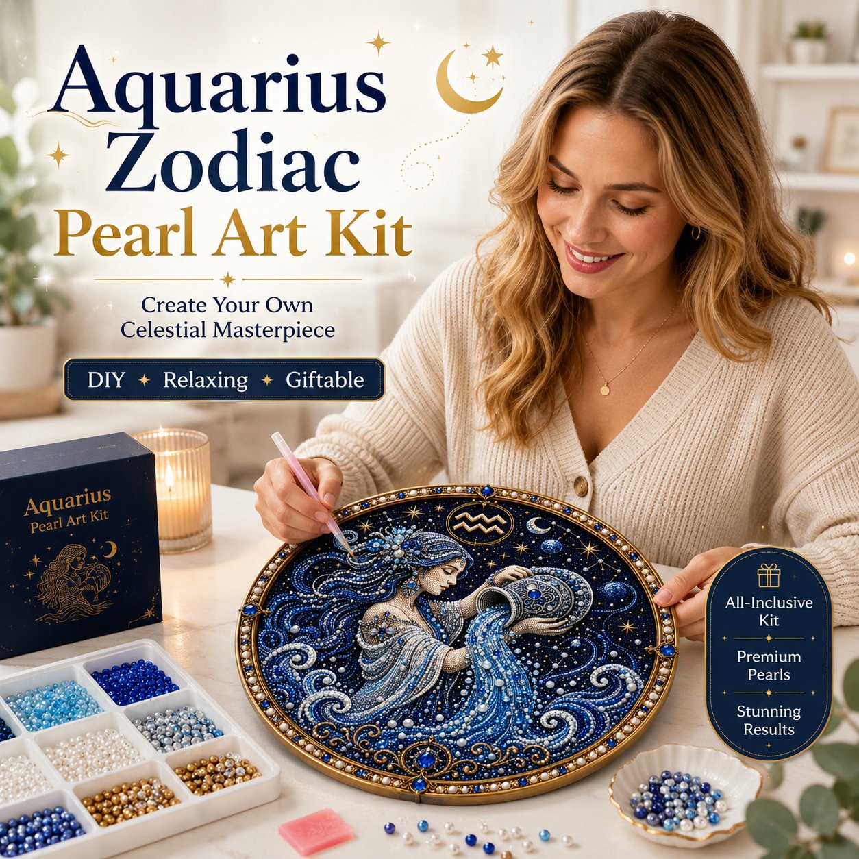 🔥 LAST DAY 70% OFF – ✨ Premium 3D Pearl 12 Zodiac Signs Art Kit | Luxury Flocked Canvas with Scratch-Resistant Non-Fading Pearl Beads DIY Handmade Astrology Decor ♈🌙💎