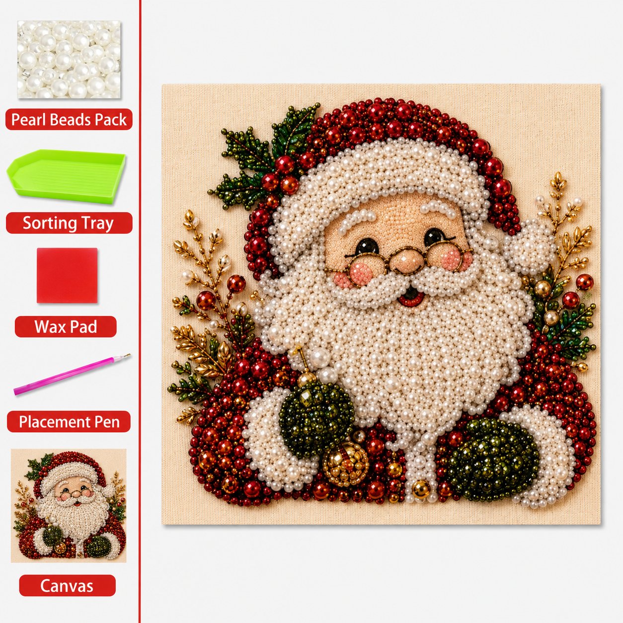 🎄CHRISTMAS EARLY BIRD SALE — 70% OFF – Premium 3D Pearl Christmas Diamond Painting Art Kit | Luxury Flocked Canvas with Scratch-Resistant Non-Fading Pearl Beads DIY Holiday Decor 🎅⛄️❄️