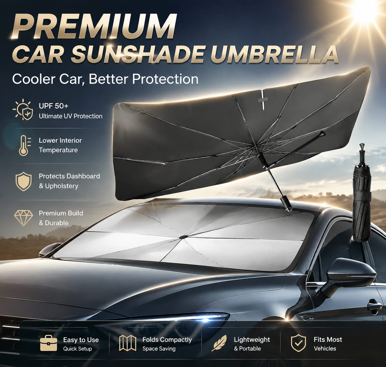 Premium Foldable Windshield Sun Shade Umbrella – UV & Heat Protection