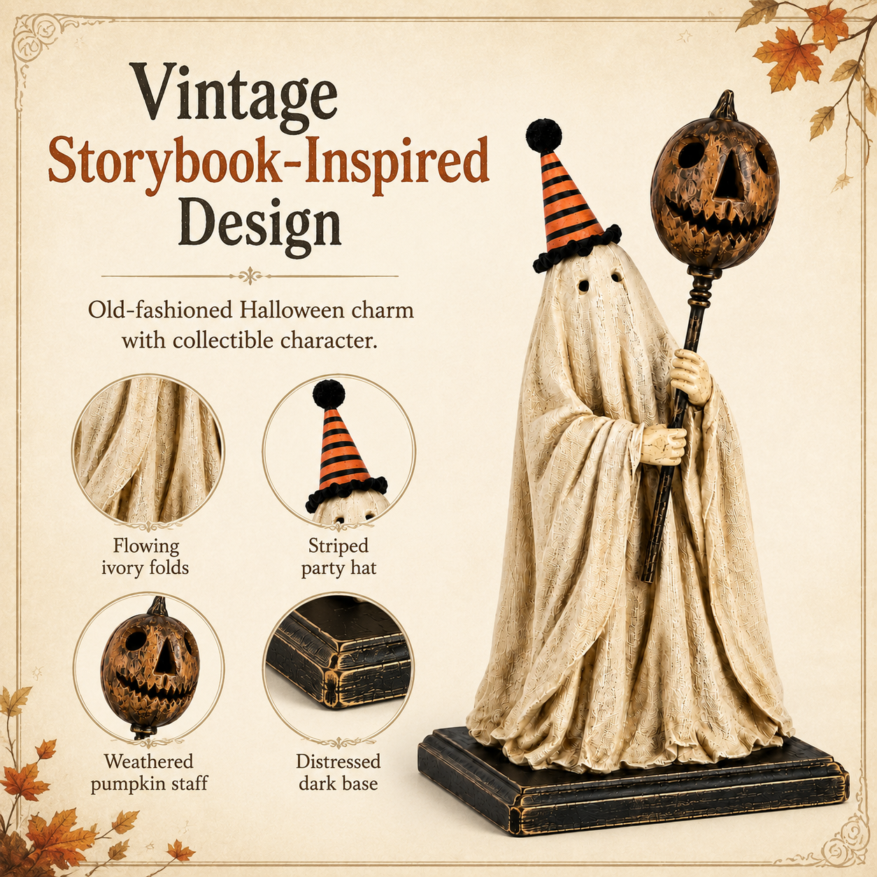 Summerween Sale 70% OFF - Lighted Vintage Ghost Figurine with Glowing Pumpkin Staff
