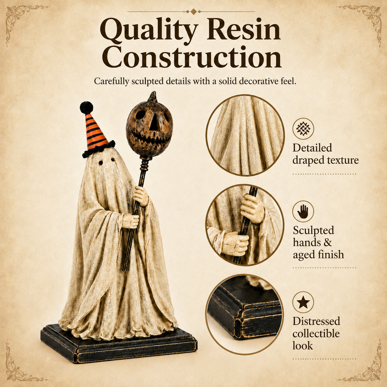 Summerween Sale 70% OFF - Lighted Vintage Ghost Figurine with Glowing Pumpkin Staff
