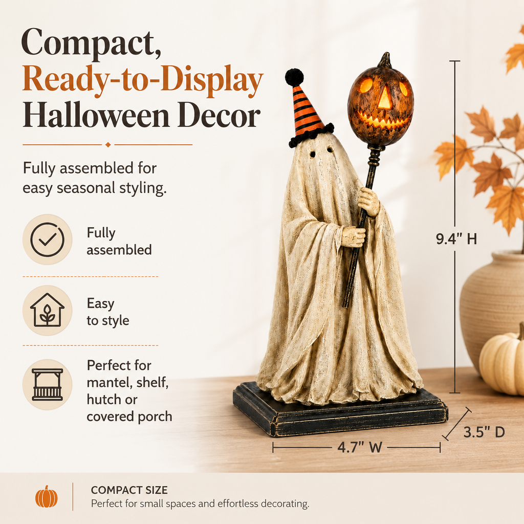 Summerween Sale 70% OFF - Lighted Vintage Ghost Figurine with Glowing Pumpkin Staff
