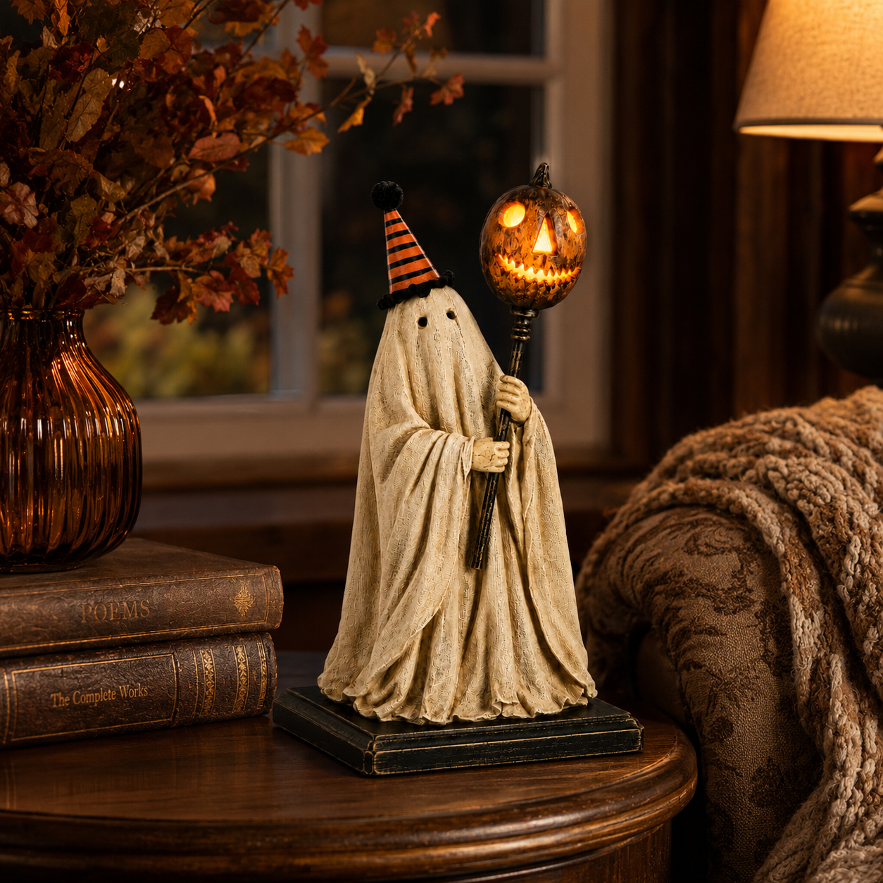Summerween Sale 70% OFF - Lighted Vintage Ghost Figurine with Glowing Pumpkin Staff