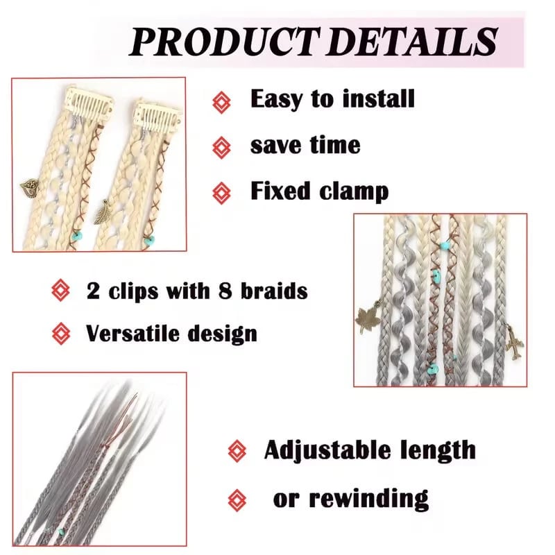 🔥🆕 2026 Boho Dreadlock Clip-In Hair Extensions 🌿 – 20" Braided Hair with Beads & Charms