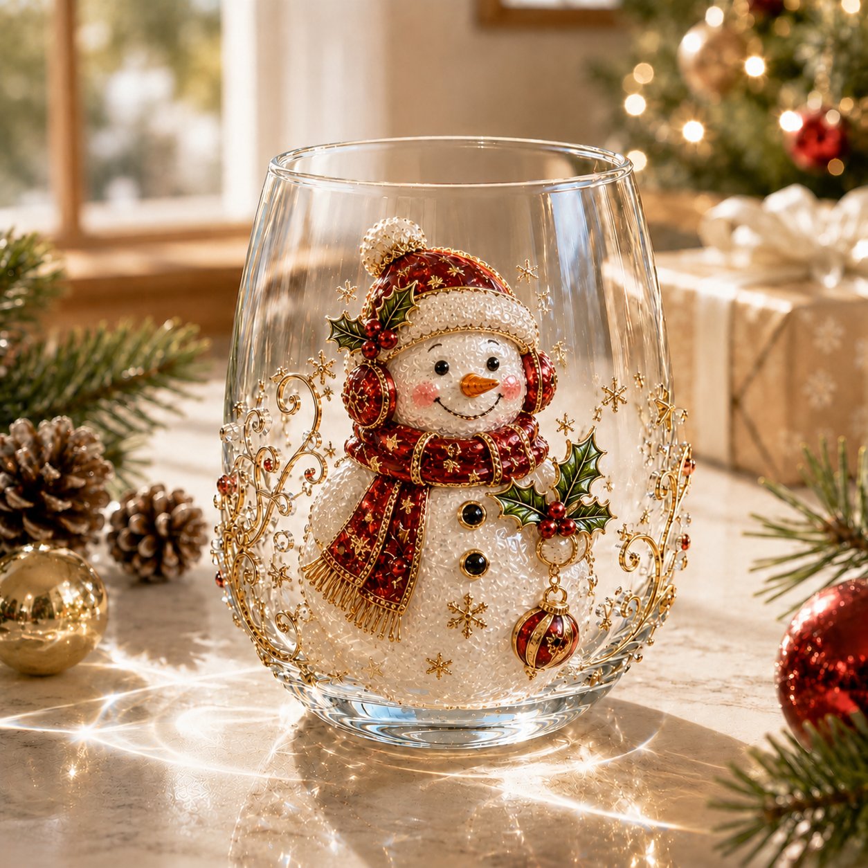 LSAT DAY 70% OFF🎅🎄 3D Christmas Glass Art Cup | Luxury Raised Holiday Glassware for Drinks, Decor & Christmas Gifts 🎁