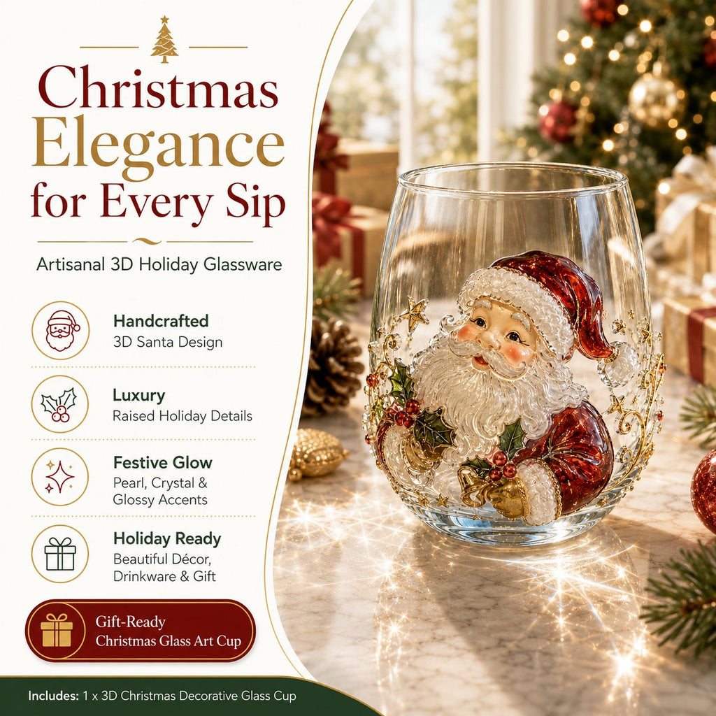 LSAT DAY 70% OFF🎅🎄 3D Christmas Glass Art Cup | Luxury Raised Holiday Glassware for Drinks, Decor & Christmas Gifts 🎁
