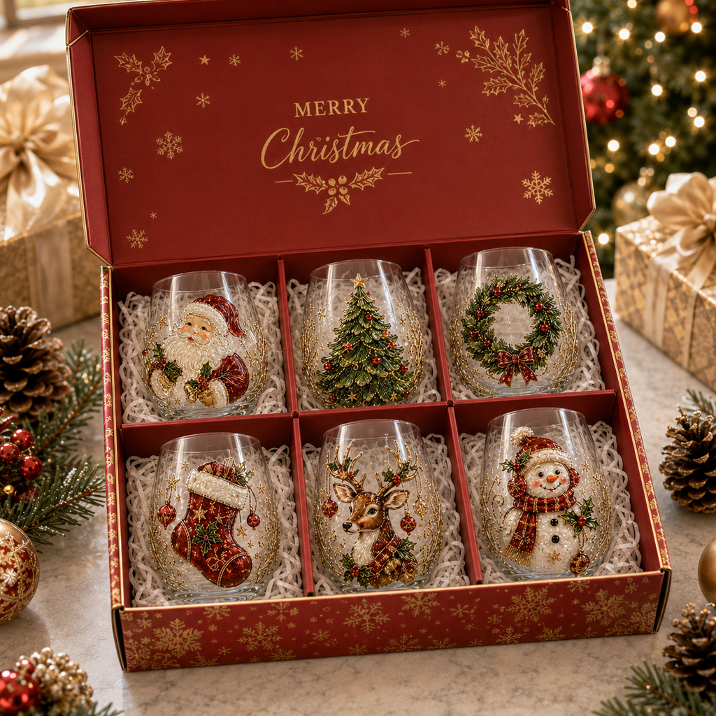 LSAT DAY 70% OFF🎅🎄 3D Christmas Glass Art Cup | Luxury Raised Holiday Glassware for Drinks, Decor & Christmas Gifts 🎁