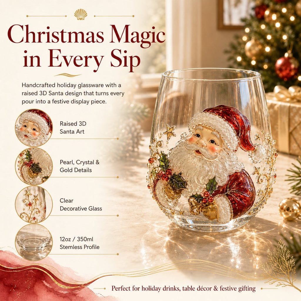 LSAT DAY 70% OFF🎅🎄 3D Christmas Glass Art Cup | Luxury Raised Holiday Glassware for Drinks, Decor & Christmas Gifts 🎁