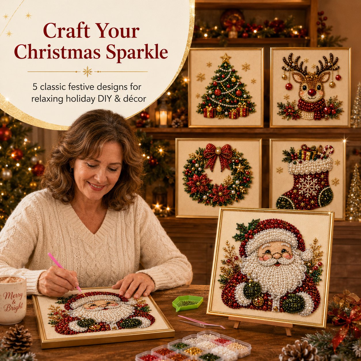 🎄CHRISTMAS EARLY BIRD SALE — 70% OFF – Premium 3D Pearl Christmas Diamond Painting Art Kit | Luxury Flocked Canvas with Scratch-Resistant Non-Fading Pearl Beads DIY Holiday Decor 🎅⛄️❄️