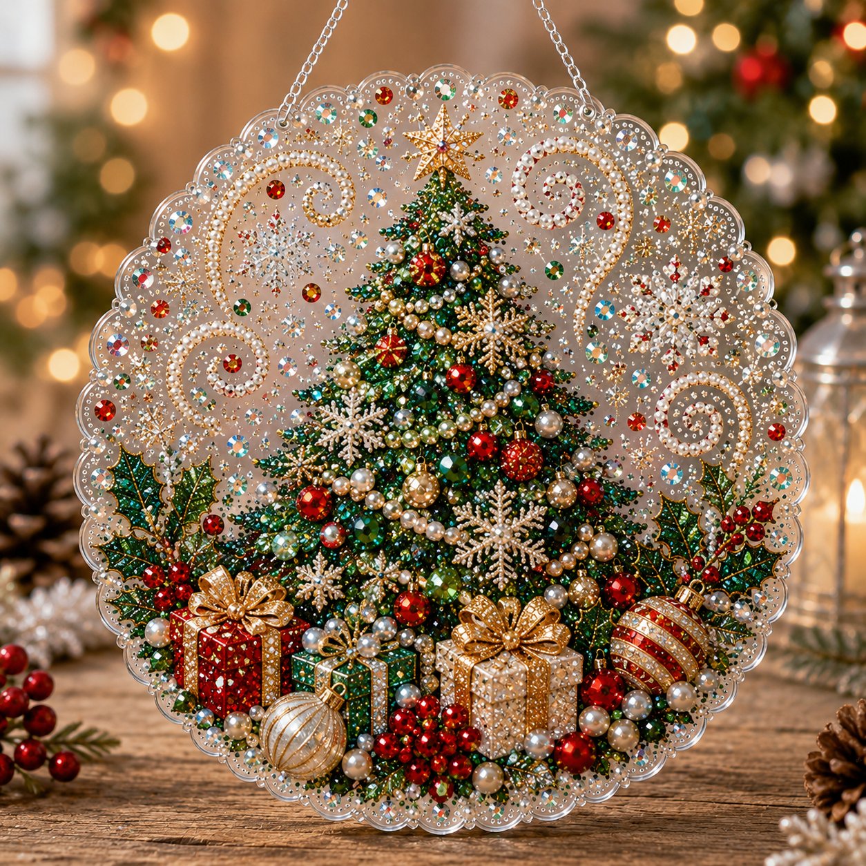 🎄CHRISTMAS EARLY BIRD SALE — 70% OFF – ✨ Christmas Pearl Diamond Art Hanging Ornament Kit | Luxury Flocked Canvas with Scratch-Resistant Non-Fading Pearl Beads DIY Handmade Holiday Hanging Decor 🎅💎
