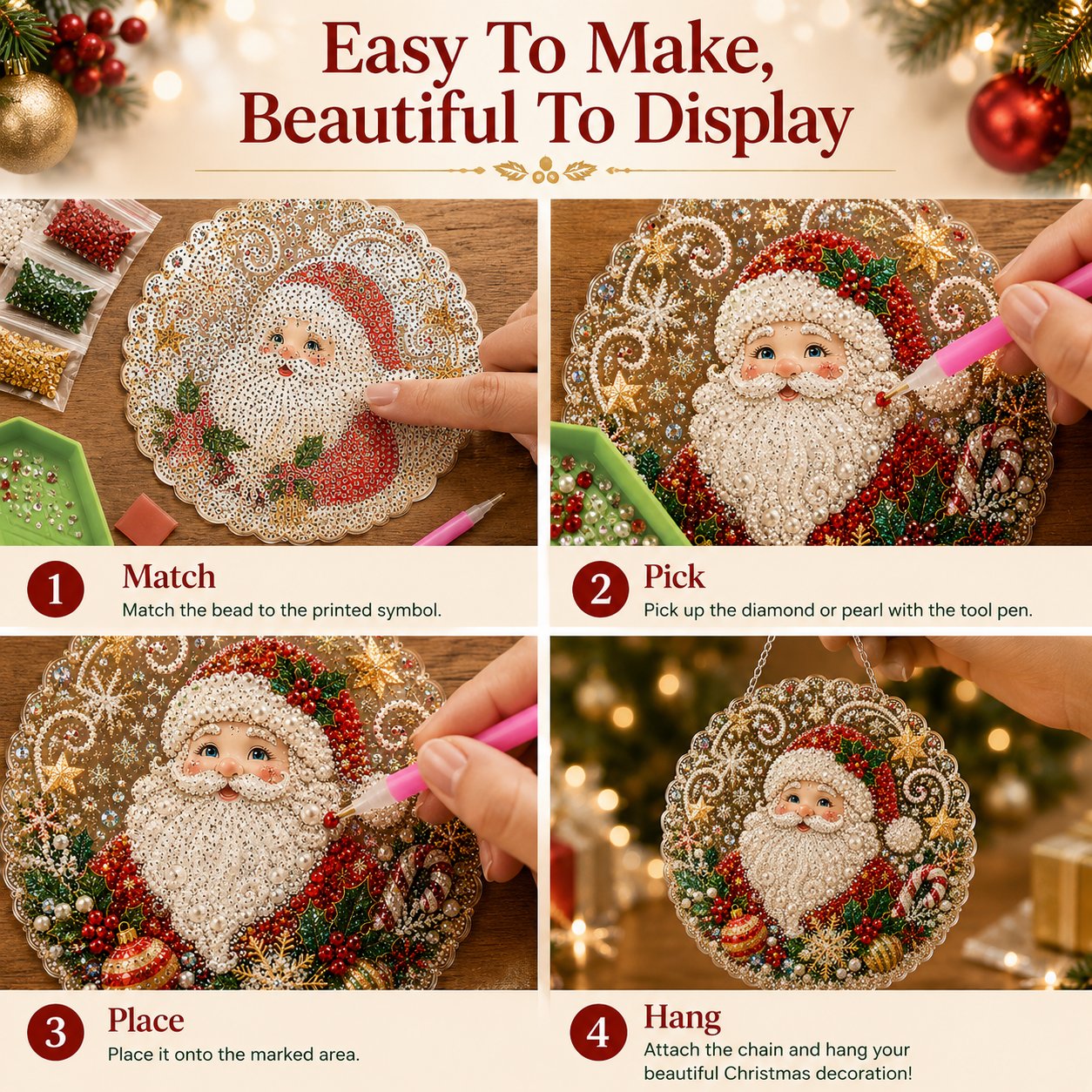 🎄CHRISTMAS EARLY BIRD SALE — 70% OFF – ✨ Christmas Pearl Diamond Art Hanging Ornament Kit | Luxury Flocked Canvas with Scratch-Resistant Non-Fading Pearl Beads DIY Handmade Holiday Hanging Decor 🎅💎