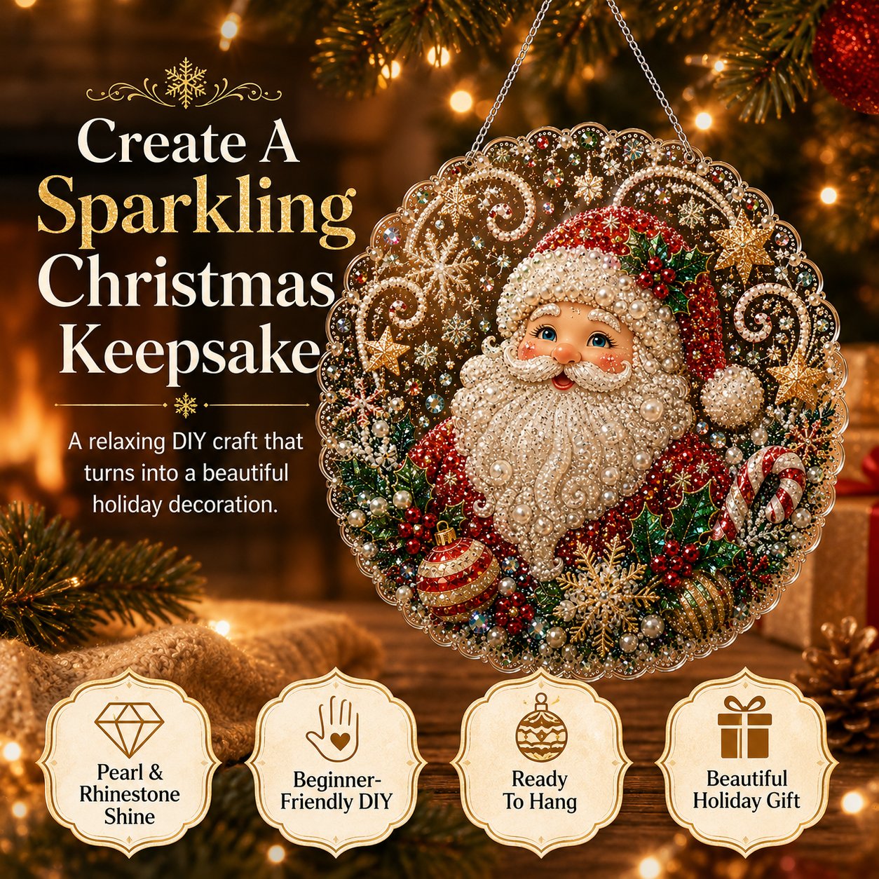 🎄CHRISTMAS EARLY BIRD SALE — 70% OFF – ✨ Christmas Pearl Diamond Art Hanging Ornament Kit | Luxury Flocked Canvas with Scratch-Resistant Non-Fading Pearl Beads DIY Handmade Holiday Hanging Decor 🎅💎