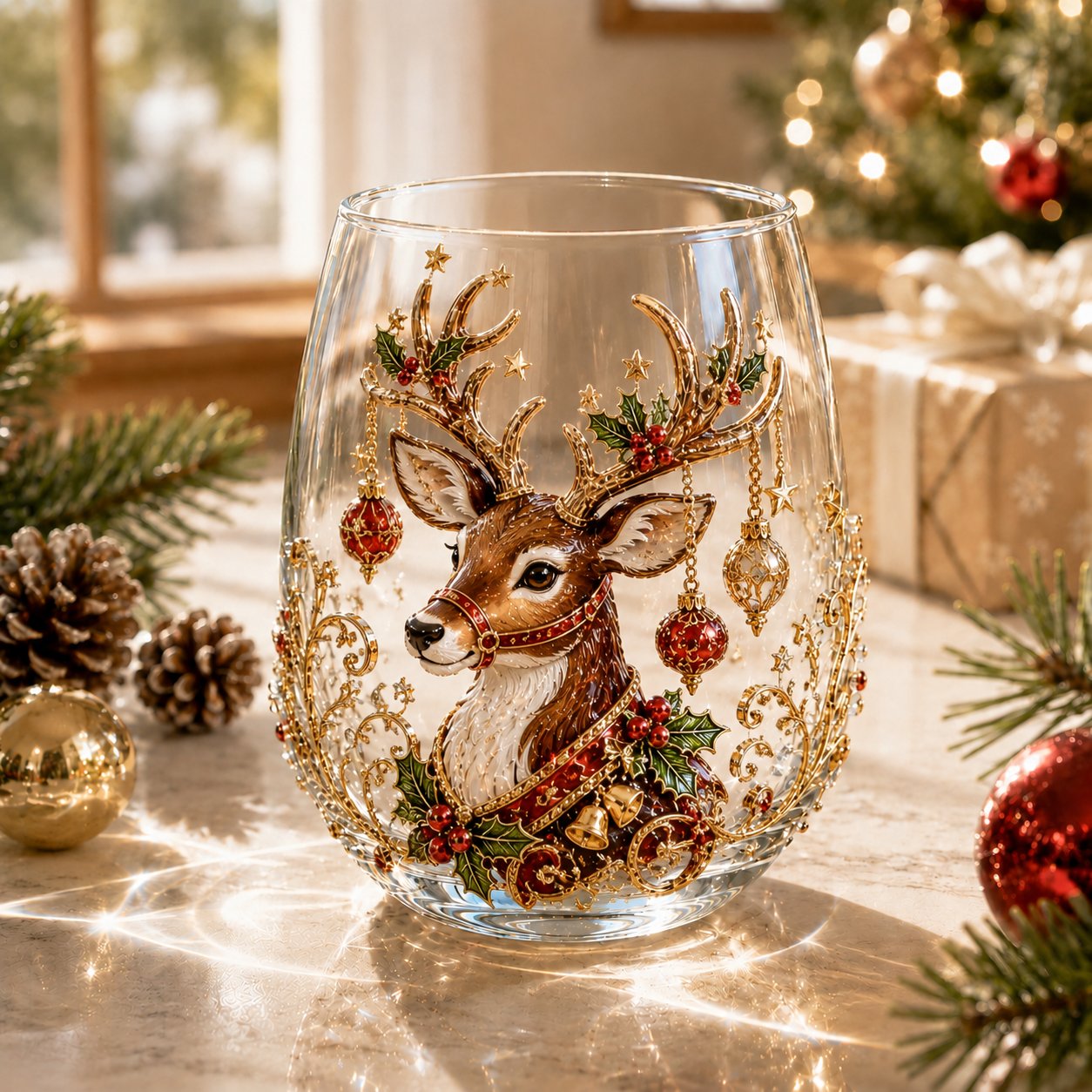 LSAT DAY 70% OFF🎅🎄 3D Christmas Glass Art Cup | Luxury Raised Holiday Glassware for Drinks, Decor & Christmas Gifts 🎁