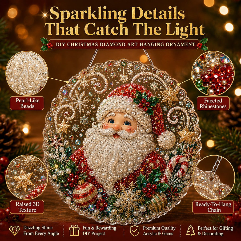 🎄CHRISTMAS EARLY BIRD SALE — 70% OFF – ✨ Christmas Pearl Diamond Art Hanging Ornament Kit | Luxury Flocked Canvas with Scratch-Resistant Non-Fading Pearl Beads DIY Handmade Holiday Hanging Decor 🎅💎