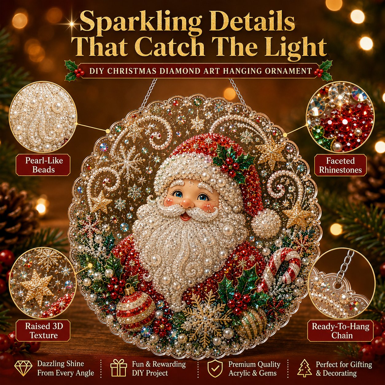 🎄CHRISTMAS EARLY BIRD SALE — 70% OFF – ✨ Christmas Pearl Diamond Art Hanging Ornament Kit | Luxury Flocked Canvas with Scratch-Resistant Non-Fading Pearl Beads DIY Handmade Holiday Hanging Decor 🎅💎