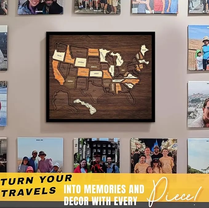 🔥Last Day 70% OFF -🇺🇸 Wooden USA Travel Map Puzzle🧩A Stylish Way to Track Your Journey & Memories