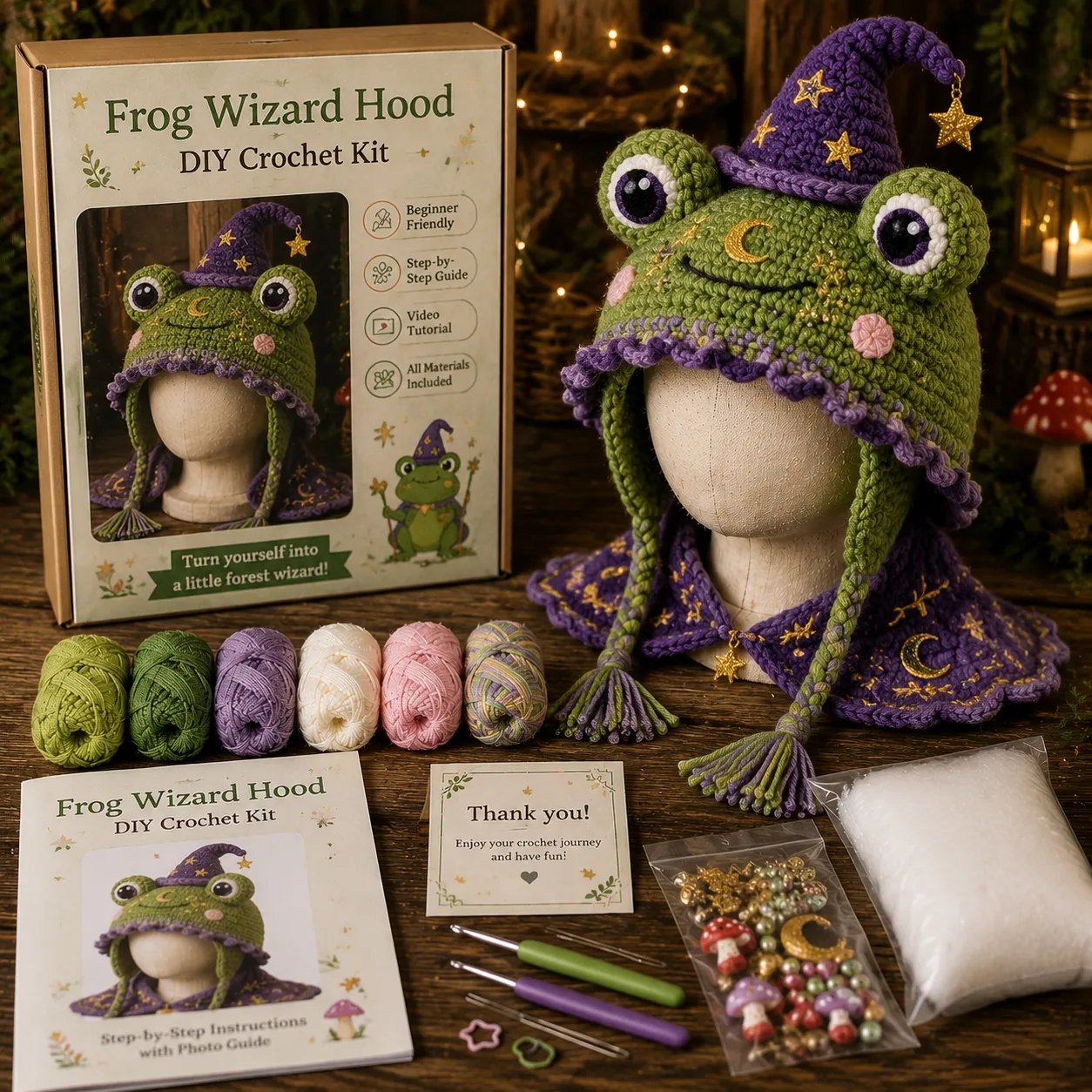 LSAT DAY 70% OFF🐉✨ Fantasy Hood Hat DIY Crochet Kit | Premium Soft Yarn Materials with Step-by-Step Guide DIY Handmade Wearable Character Hood 🧶🎭✨