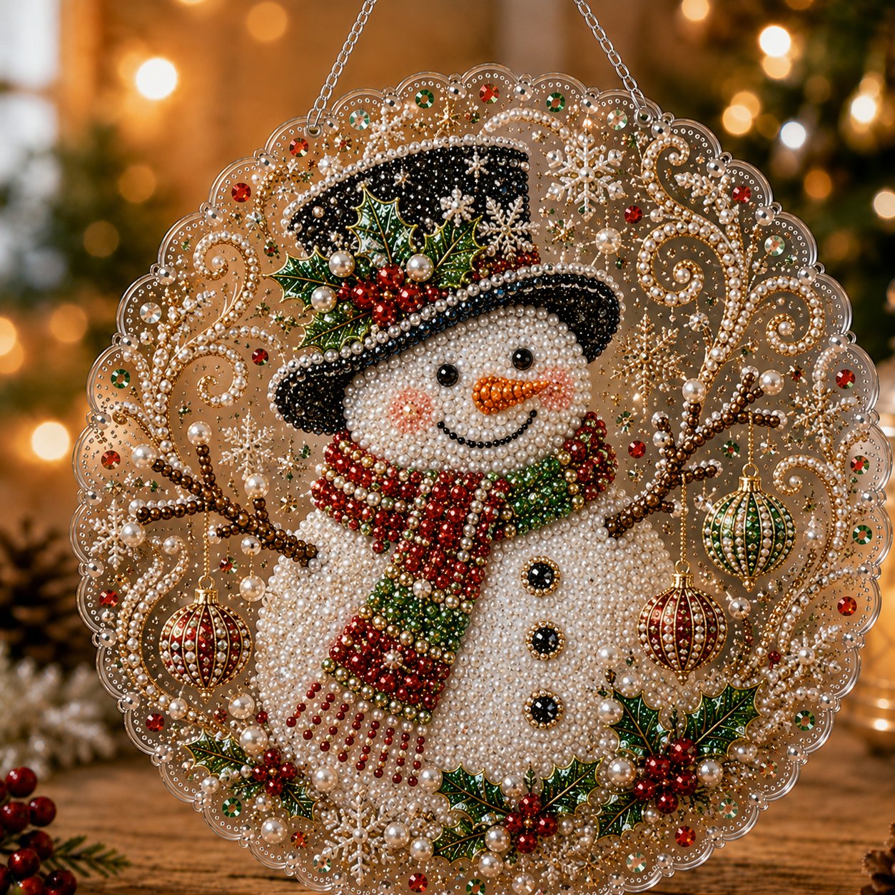 🎄CHRISTMAS EARLY BIRD SALE — 70% OFF – ✨ Christmas Pearl Diamond Art Hanging Ornament Kit | Luxury Flocked Canvas with Scratch-Resistant Non-Fading Pearl Beads DIY Handmade Holiday Hanging Decor 🎅💎