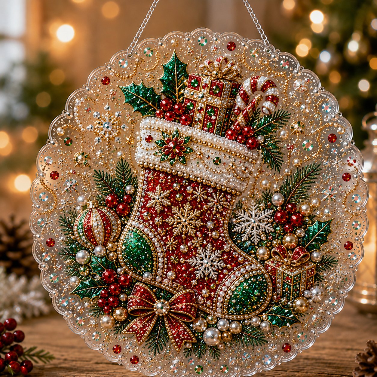 🎄CHRISTMAS EARLY BIRD SALE — 70% OFF – ✨ Christmas Pearl Diamond Art Hanging Ornament Kit | Luxury Flocked Canvas with Scratch-Resistant Non-Fading Pearl Beads DIY Handmade Holiday Hanging Decor 🎅💎