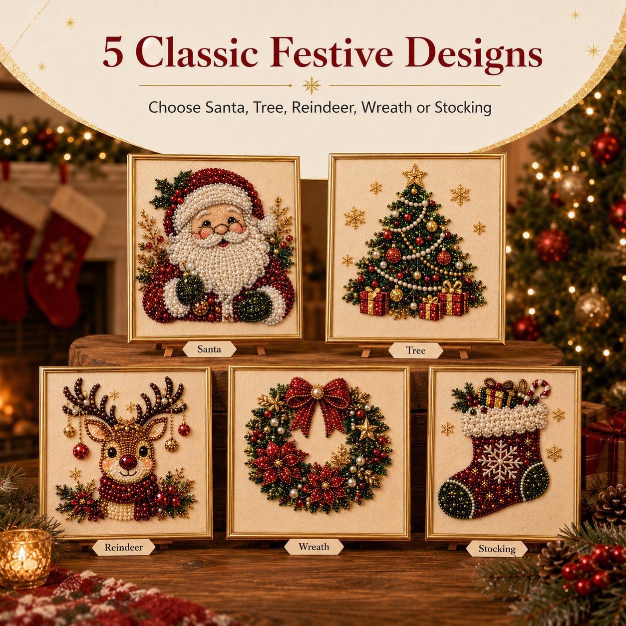 🎄CHRISTMAS EARLY BIRD SALE — 70% OFF – Premium 3D Pearl Christmas Diamond Painting Art Kit | Luxury Flocked Canvas with Scratch-Resistant Non-Fading Pearl Beads DIY Holiday Decor 🎅⛄️❄️